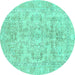 Round Abstract Turquoise Modern Rug, abs2113turq