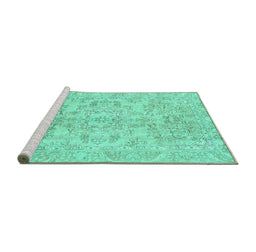 Sideview of Machine Washable Abstract Turquoise Modern Area Rugs, wshabs2113turq