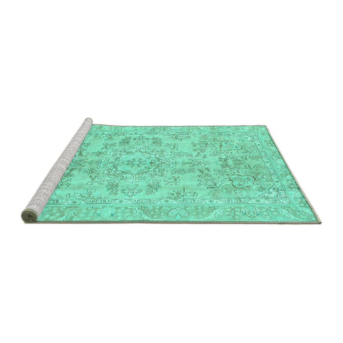Sideview of Machine Washable Abstract Turquoise Modern Area Rugs, wshabs2113turq