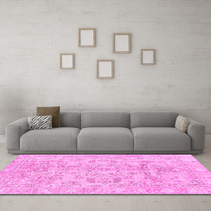Machine Washable Abstract Pink Modern Rug in a Living Room, wshabs2113pnk
