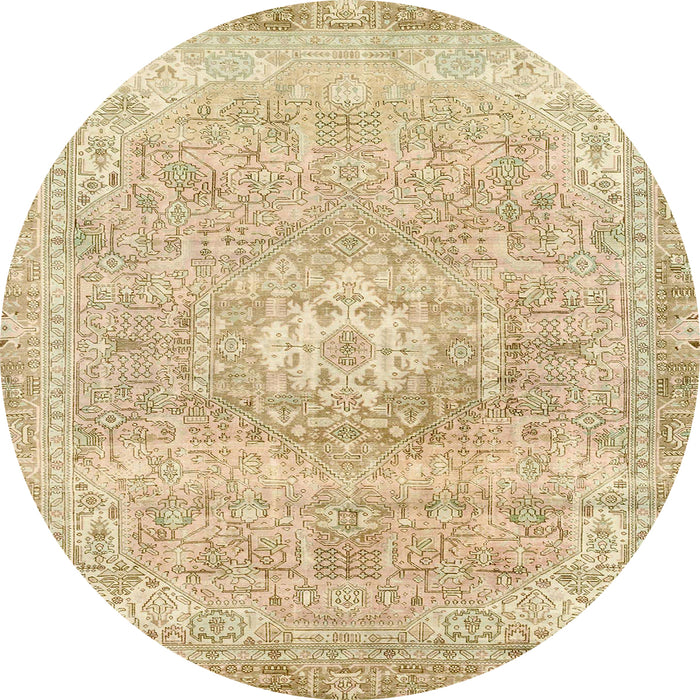 Round Machine Washable Abstract Brown Gold Rug, wshabs2114