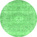 Round Abstract Emerald Green Modern Rug, abs2114emgrn