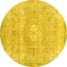 Round Abstract Yellow Modern Rug, abs2114yw