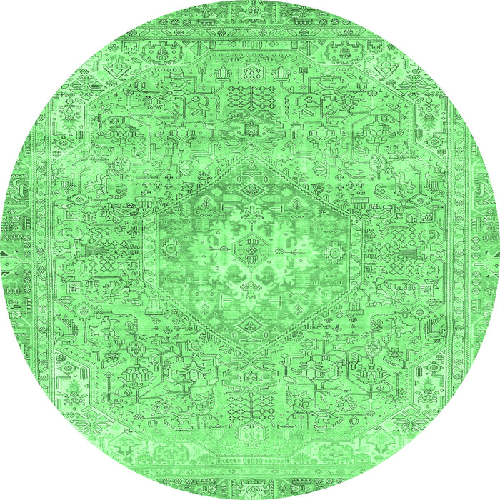 Round Machine Washable Abstract Emerald Green Modern Area Rugs, wshabs2114emgrn