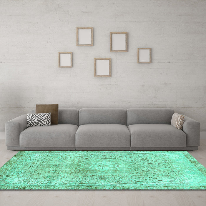 Machine Washable Abstract Turquoise Modern Area Rugs in a Living Room,, wshabs2114turq