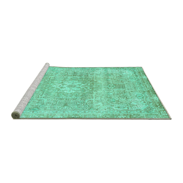 Sideview of Machine Washable Abstract Turquoise Modern Area Rugs, wshabs2114turq
