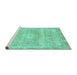 Sideview of Machine Washable Abstract Turquoise Modern Area Rugs, wshabs2114turq