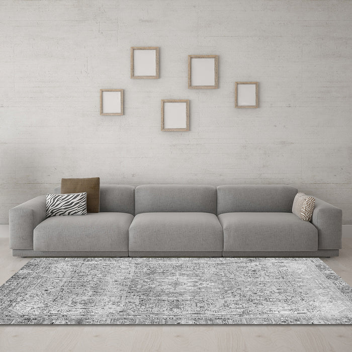 Machine Washable Abstract Gray Modern Rug in a Living Room,, wshabs2114gry
