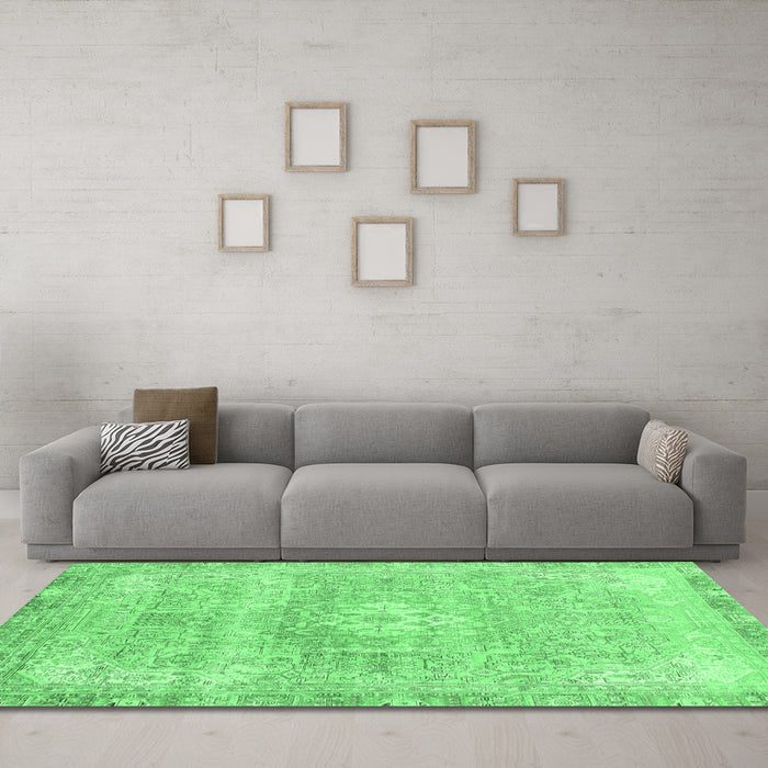 Machine Washable Abstract Emerald Green Modern Area Rugs in a Living Room,, wshabs2114emgrn