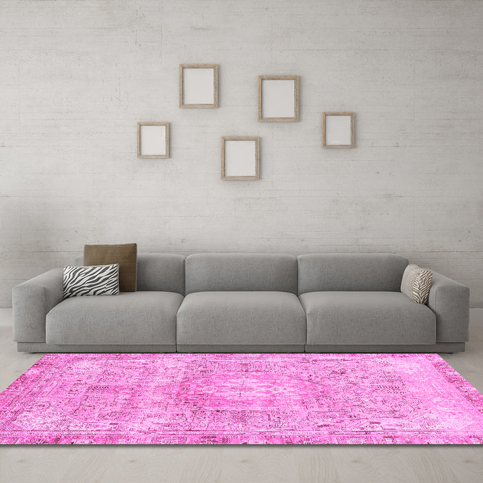 Machine Washable Abstract Pink Modern Rug in a Living Room, wshabs2114pnk
