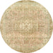 Round Abstract Brown Gold Modern Rug, abs2114