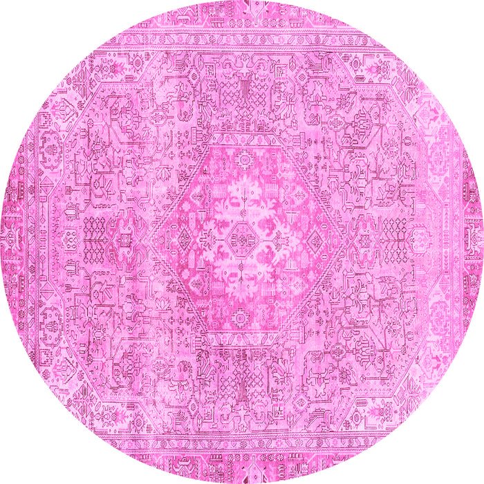 Round Machine Washable Abstract Pink Modern Rug, wshabs2114pnk