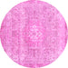 Round Machine Washable Abstract Pink Modern Rug, wshabs2114pnk