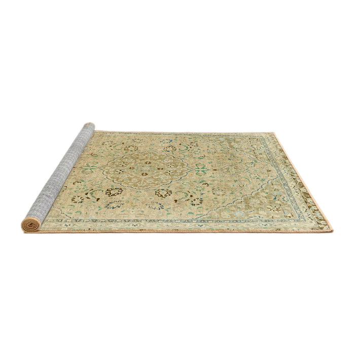 Sideview of Machine Washable Abstract Brass Green Rug, wshabs2115