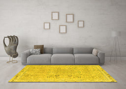 Machine Washable Abstract Yellow Modern Rug in a Living Room, wshabs2115yw