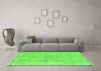 Machine Washable Abstract Green Modern Rug, wshabs2115grn