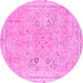 Round Machine Washable Abstract Pink Modern Rug, wshabs2115pnk