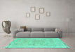 Machine Washable Abstract Turquoise Modern Area Rugs in a Living Room,, wshabs2115turq