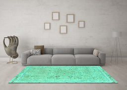 Machine Washable Abstract Turquoise Modern Area Rugs in a Living Room,, wshabs2115turq