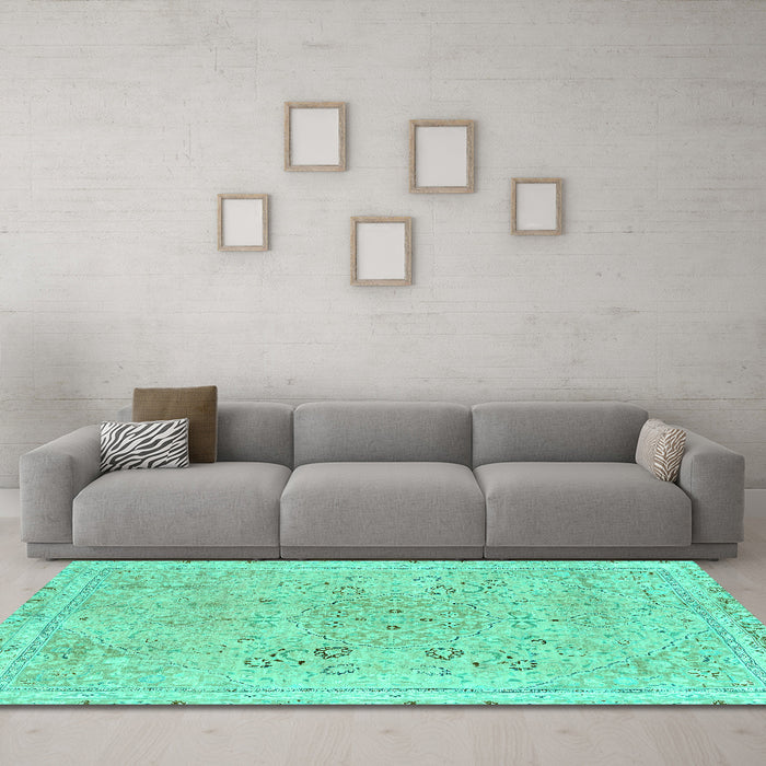 Machine Washable Abstract Turquoise Modern Area Rugs in a Living Room,, wshabs2115turq