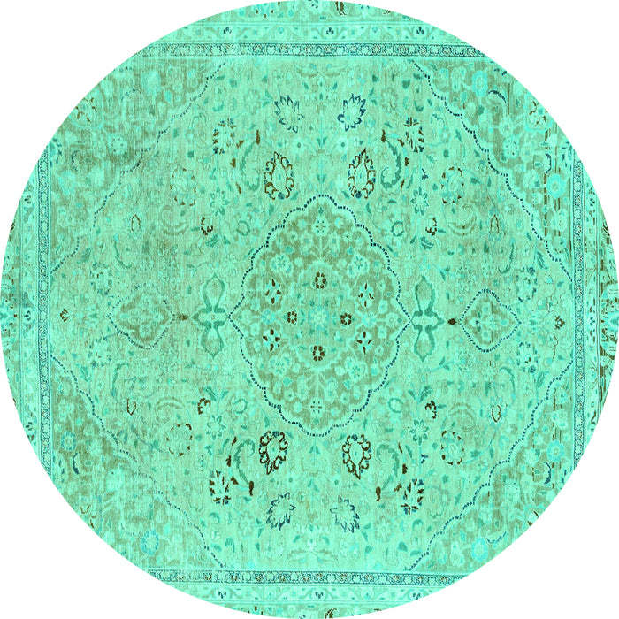 Round Machine Washable Abstract Turquoise Modern Area Rugs, wshabs2115turq