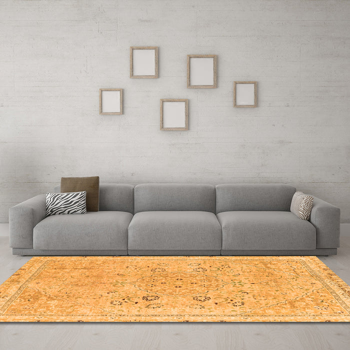 Machine Washable Abstract Orange Modern Area Rugs in a Living Room, wshabs2115org