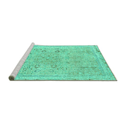 Sideview of Machine Washable Abstract Turquoise Modern Area Rugs, wshabs2115turq