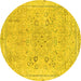 Round Abstract Yellow Modern Rug, abs2115yw