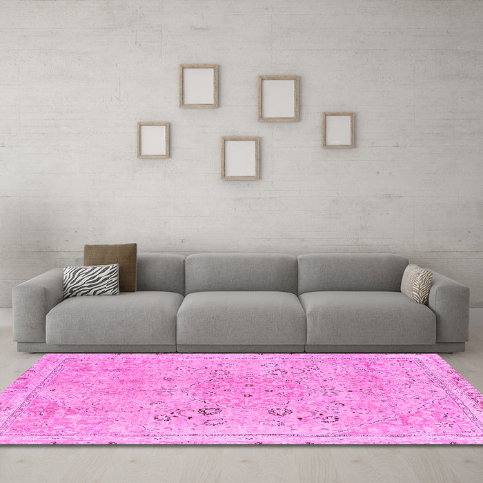 Machine Washable Abstract Pink Modern Rug in a Living Room, wshabs2115pnk