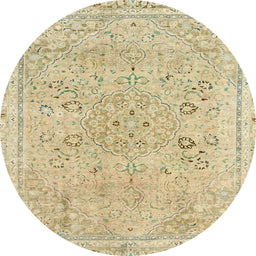 Round Machine Washable Abstract Brass Green Rug, wshabs2115