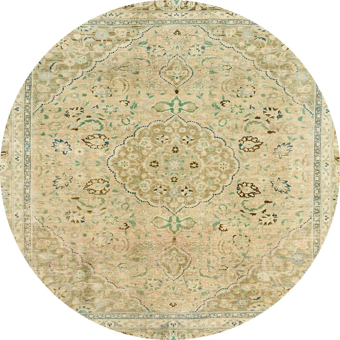 Round Machine Washable Abstract Brass Green Rug, wshabs2115