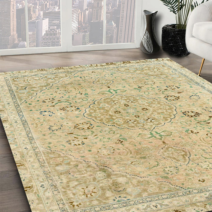 Machine Washable Abstract Brass Green Rug in a Family Room, wshabs2115