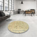 Round Machine Washable Abstract Brass Green Rug in a Office, wshabs2115