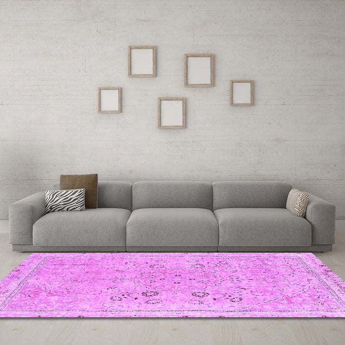 Machine Washable Abstract Purple Modern Area Rugs in a Living Room, wshabs2115pur