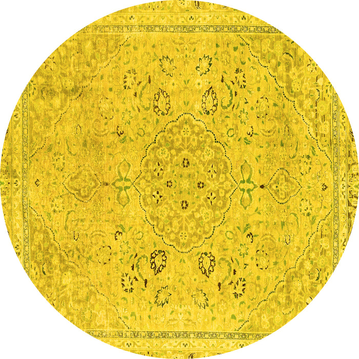 Round Machine Washable Abstract Yellow Modern Rug, wshabs2115yw