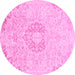 Round Machine Washable Abstract Pink Modern Rug, wshabs2116pnk