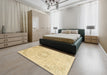 Abstract Brown Gold Modern Rug in a Bedroom, abs2116