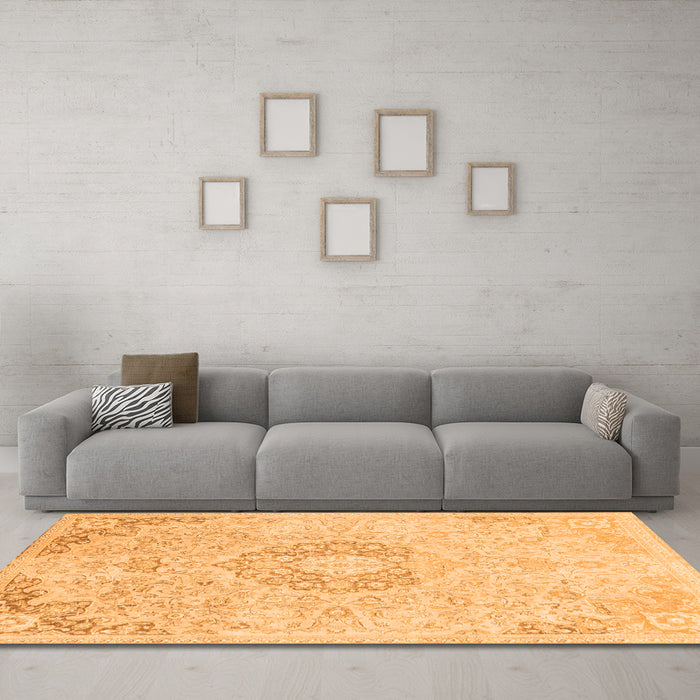 Machine Washable Abstract Orange Modern Area Rugs in a Living Room, wshabs2116org
