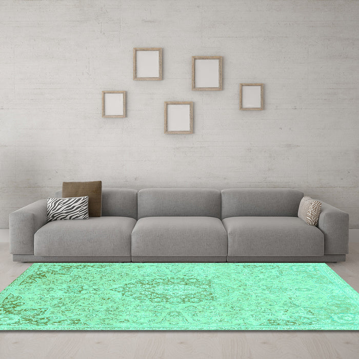 Machine Washable Abstract Turquoise Modern Area Rugs in a Living Room,, wshabs2116turq