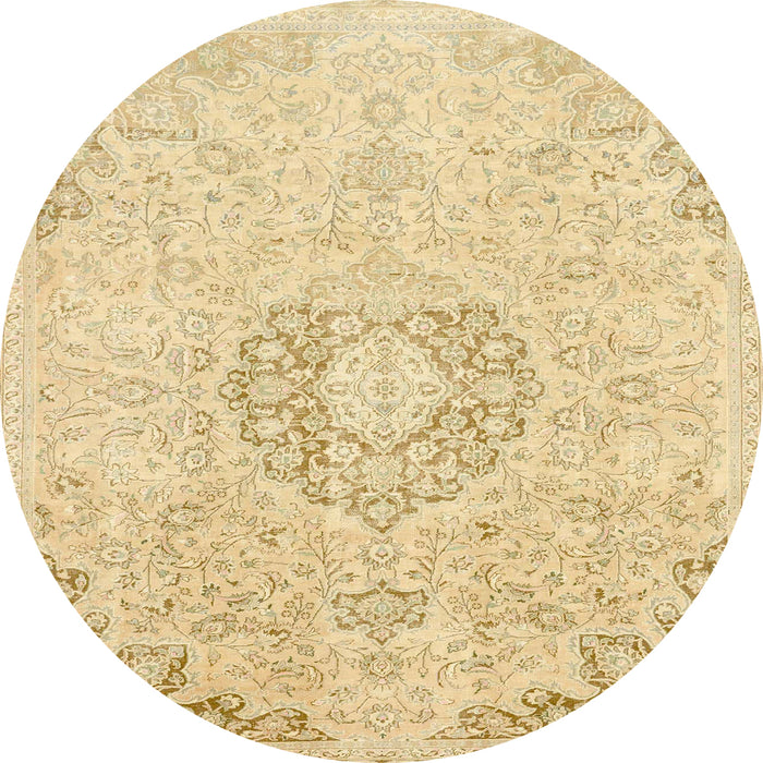 Round Machine Washable Abstract Brown Gold Rug, wshabs2116