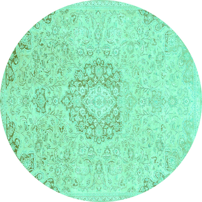 Round Machine Washable Abstract Turquoise Modern Area Rugs, wshabs2116turq