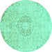 Round Machine Washable Abstract Turquoise Modern Area Rugs, wshabs2116turq