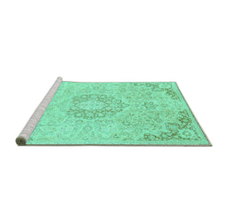 Sideview of Machine Washable Abstract Turquoise Modern Area Rugs, wshabs2116turq