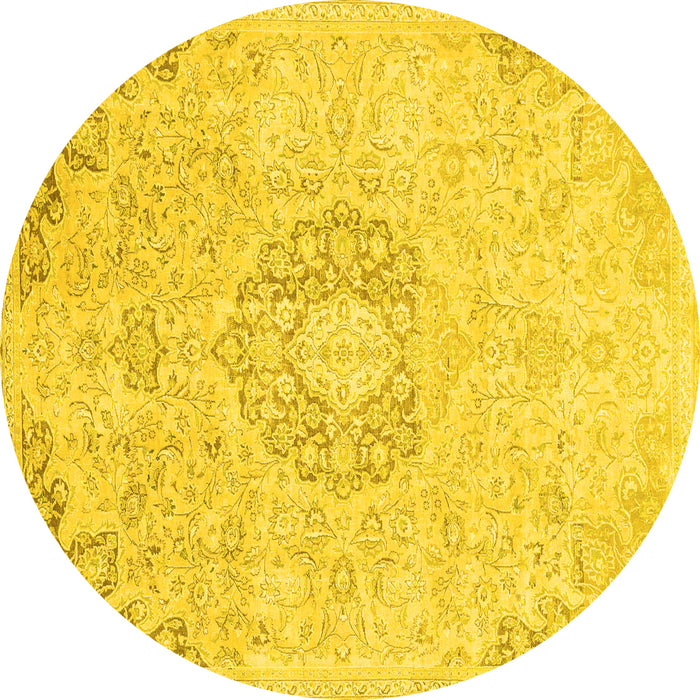 Round Machine Washable Abstract Yellow Modern Rug, wshabs2116yw