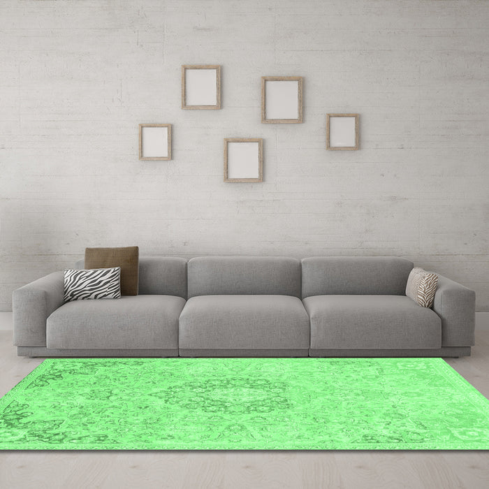 Machine Washable Abstract Emerald Green Modern Area Rugs in a Living Room,, wshabs2116emgrn