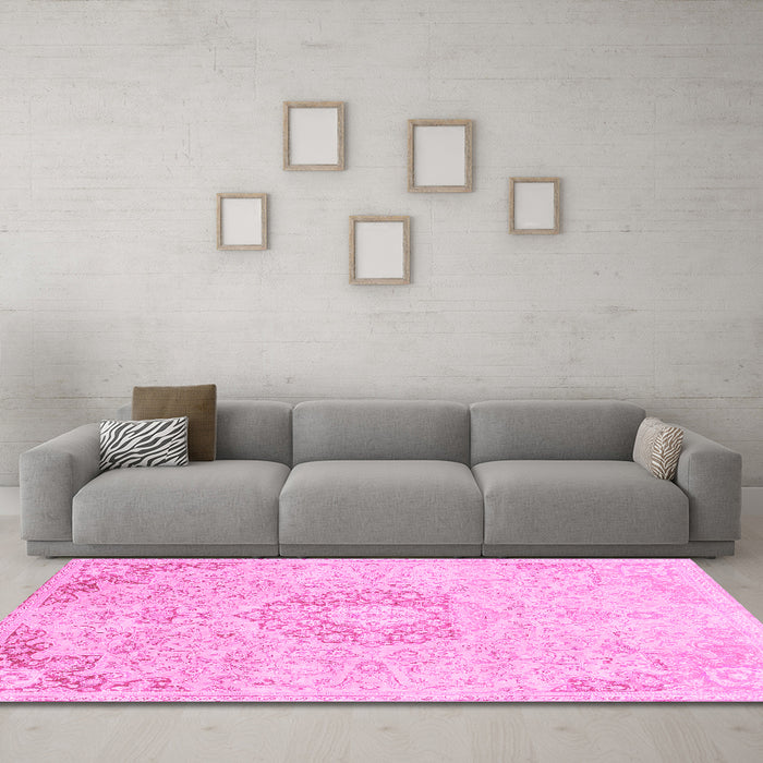 Machine Washable Abstract Pink Modern Rug in a Living Room, wshabs2116pnk