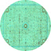 Round Abstract Turquoise Modern Rug, abs2117turq