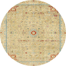 Round Machine Washable Abstract Brown Gold Rug, wshabs2117