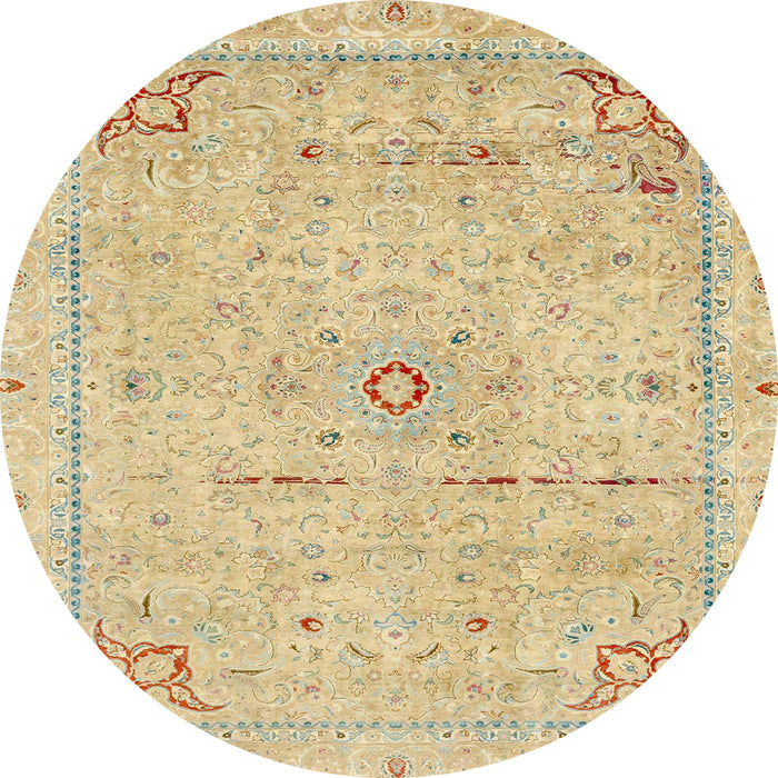 Round Machine Washable Abstract Brown Gold Rug, wshabs2117