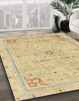 Machine Washable Abstract Brown Gold Rug in a Family Room, wshabs2117